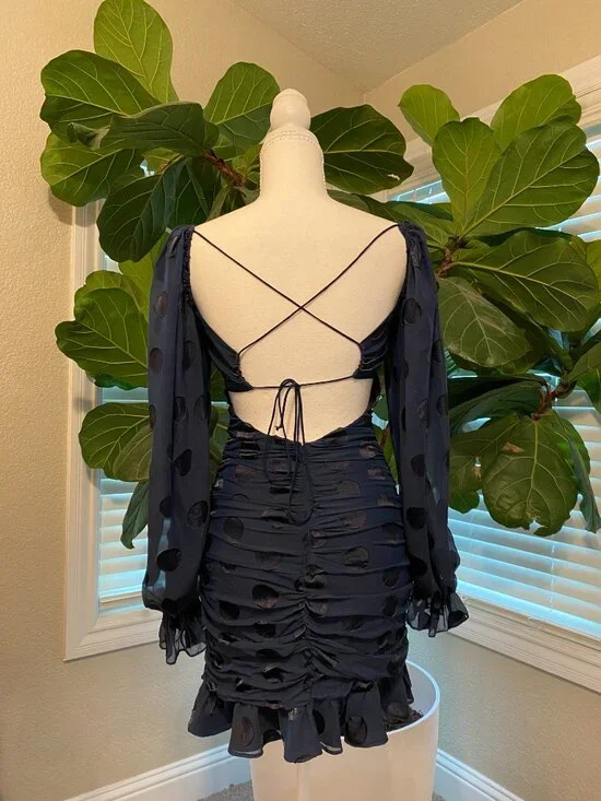 For Love & Lemons Lula Dress β Size XS β Navy Blue β Mini β Cocktail Dress - Picture 3 of 13